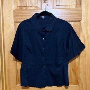 Saks Fifth Avenue Black Short Sleeve Blouse with Peter Pan Collar, Size 14.